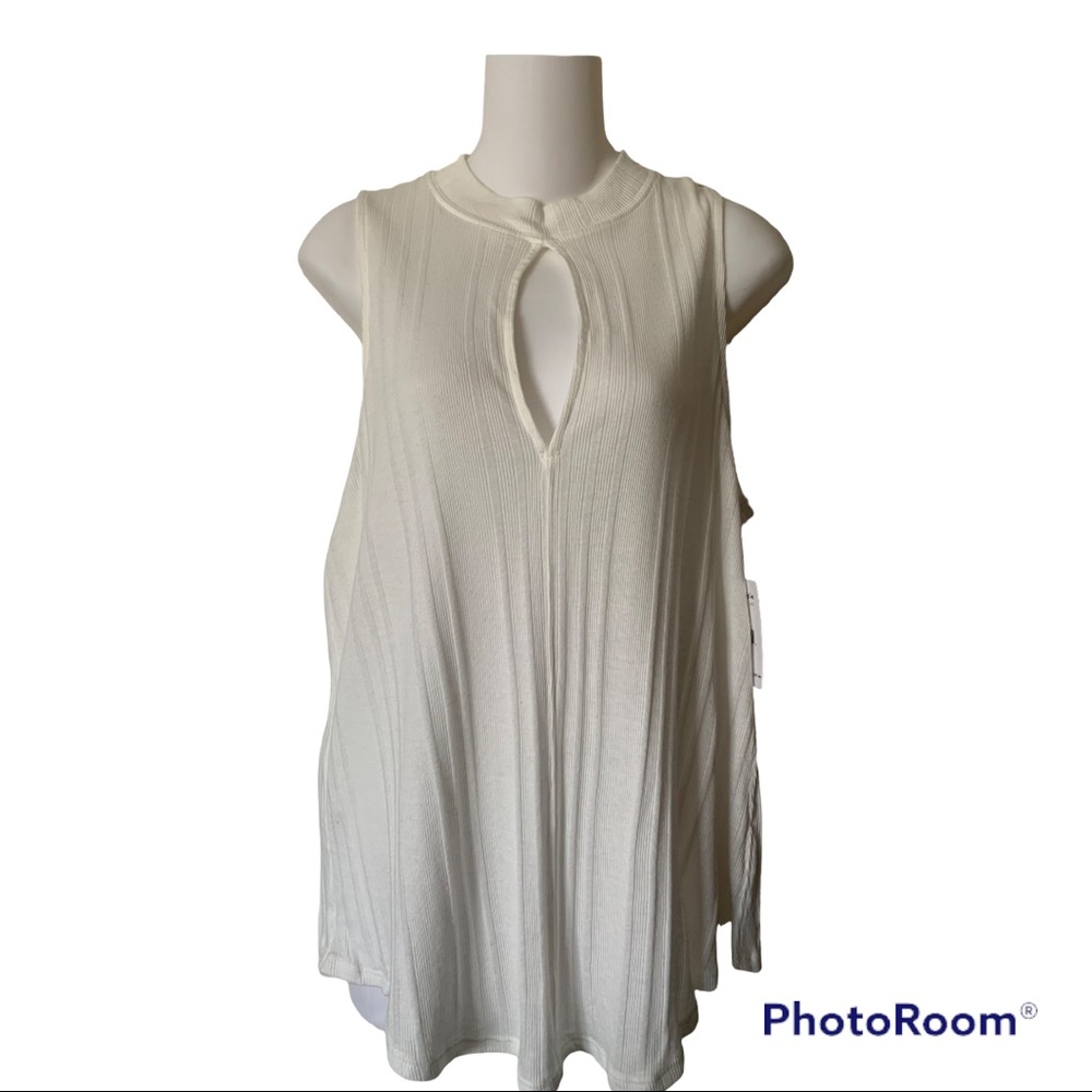 Free People Faye Ribbed Sleeveless Tank Top Keyhole Cutout Ivory NWT $58 Medium